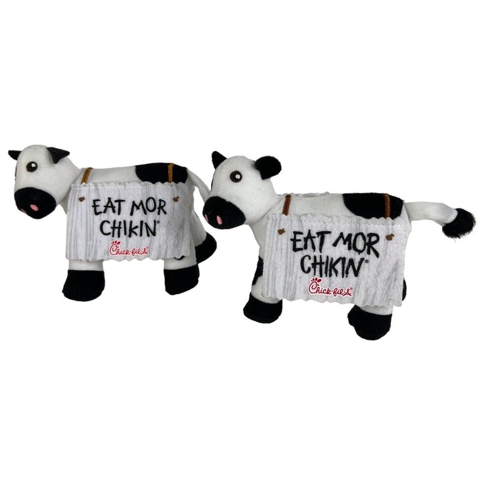 2 Chick Fil A Plush Cows Eat Mor Chikin More Chicken Stuffed‎ Animal Toy Lot Set